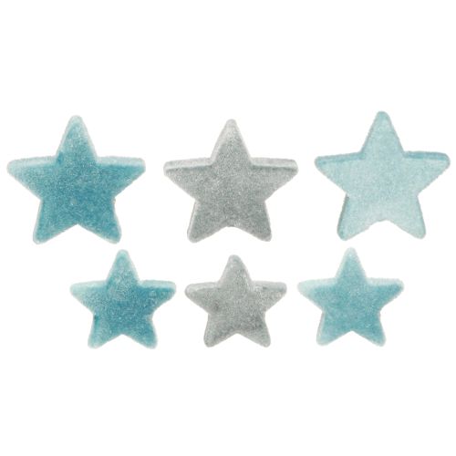 Floristik24 Étoiles décoratives floquées à disperser bleues Ø4/5cm 40 pièces