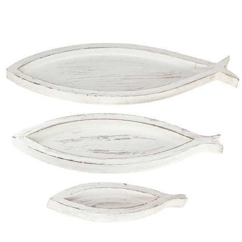 Article Plateau Décoratif Bois Poisson Blanc Naturel L30/40/50cm Lot de 3