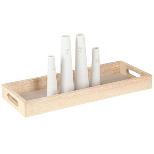 Floristik24 Plateau Décoratif Bois Mini Vases Céramique Blanc Or 35x14cm