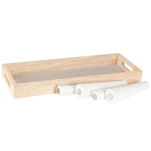 Article Plateau Décoratif Bois Mini Vases Céramique Blanc Or 35x14cm