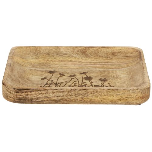 Article Plateau décoratif en bois à motif floral en bois de manguier 20×15,5cm