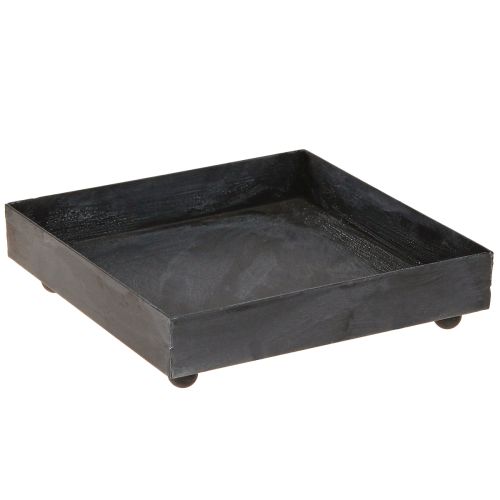 Plateau décoratif en métal noir gris délavé 15×15cm 2pcs