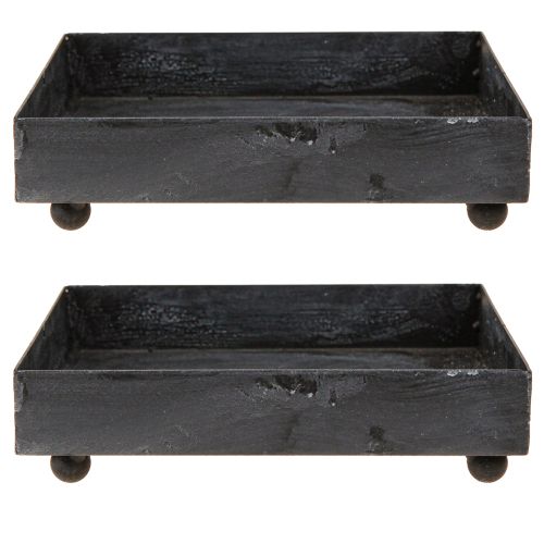 Article Plateau décoratif en métal noir gris délavé 15×15cm 2pcs