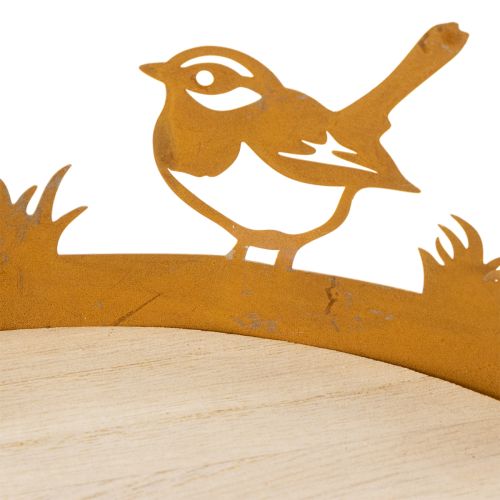 Plateau décoratif, décoration de table avec oiseaux, décoration printanière, métal rouillé, Ø 20 cm H 8,5 cm | Floristik24.fr