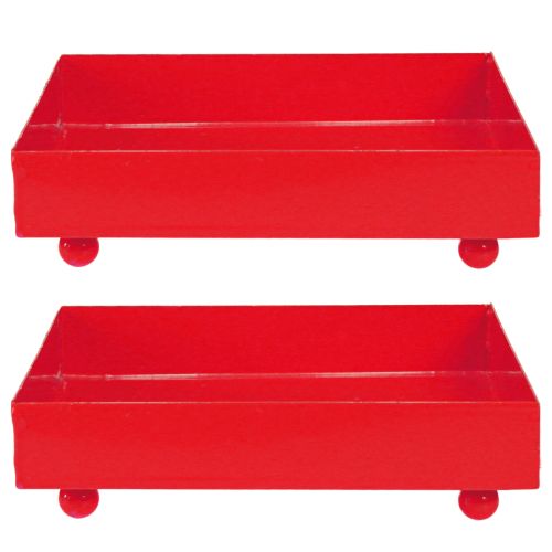 Article Plateau décoratif carré en métal rouge 15×15cm 2pcs