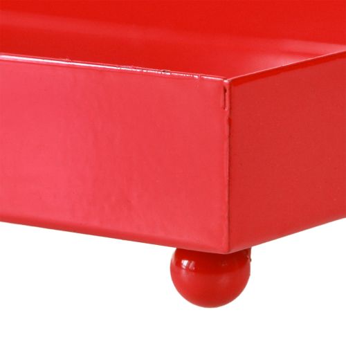 Article Plateau décoratif rectangulaire en métal rouge avec pieds 30×15cm