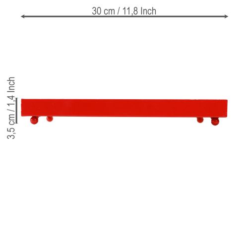 Article Plateau décoratif rectangulaire en métal rouge avec pieds 30×15cm