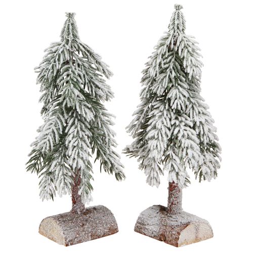 Sapin de Noël décoratif avec neige artificielle sur socle 30cm 2pcs