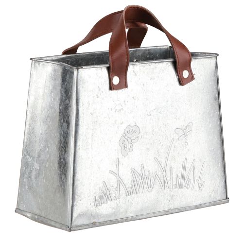 Floristik24 Sac décoratif argent blanc marron cache-pot en métal L22cm 2pcs