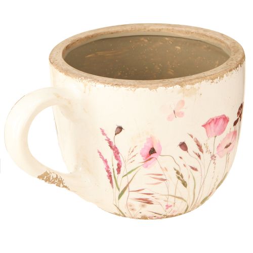 Article Tasse décorative en céramique coquelicot craquelé couleur crème 15cm×12,5cm