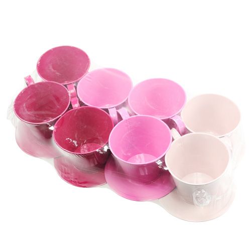 Floristik24 Tasse décorative avec soucoupe rose Ø 11,5 cm H. 10 cm 8 p.