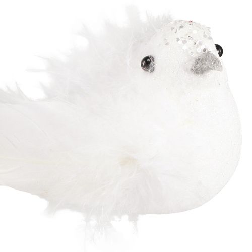 Article Colombes décoratives sur clip paire de colombes avec plumes et paillettes blanches 16cm 2 pcs