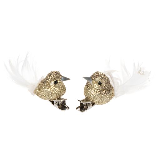 Floristik24 Paire de colombes décoratives, oiseaux décoratifs avec pince, dorés, 5 cm, lot de 4