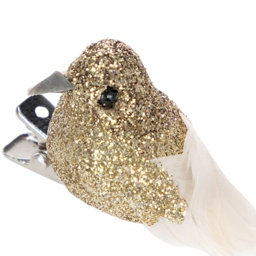 Article Paire de colombes décoratives, oiseaux décoratifs avec pince, dorés, 5 cm, lot de 4