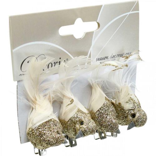 Article Déco paire de pigeons Déco oiseaux avec pince Doré L5cm 4pcs
