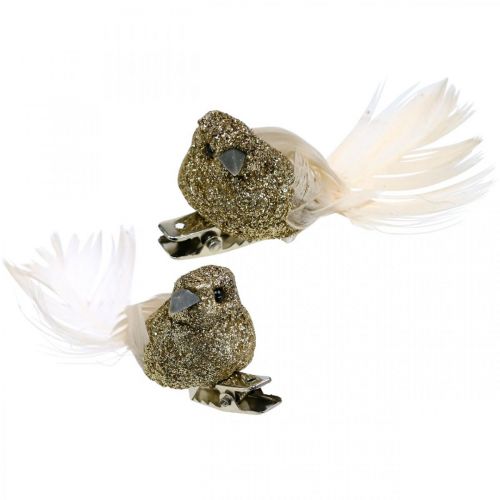 Floristik24 Déco paire de pigeons Déco oiseaux avec pince Doré L5cm 4pcs