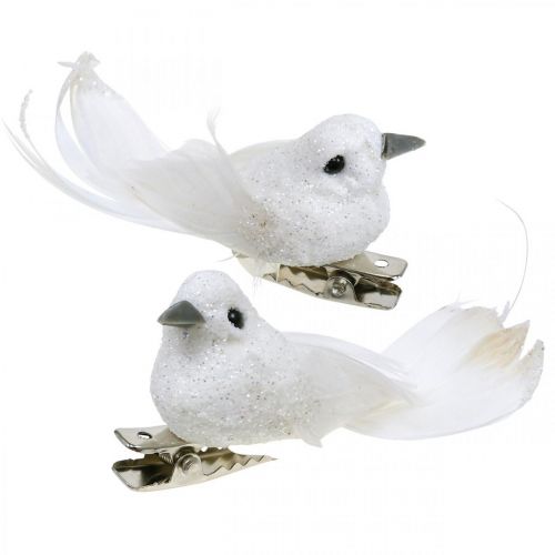 Déco paire de colombes Déco oiseaux avec clip blanc L5cm 4pcs