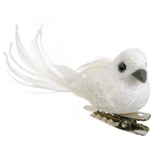Article Déco paire de pigeons Déco oiseaux avec pince blanc L5cm 4 pcs