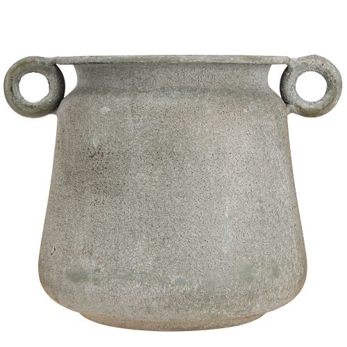 Article Pot décoratif jardinière vintage métal avec anses gris H13,5cm