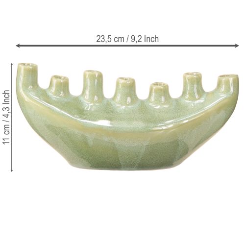 Article Vase décoratif en céramique en forme de bateau, vert clair, 23 x 8,5 x 11 cm