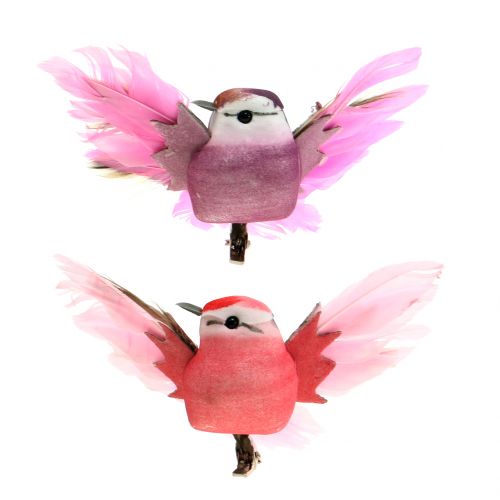 Floristik24 Oiseaux décoratifs sur clip rose/mauve 9 cm 8 p.
