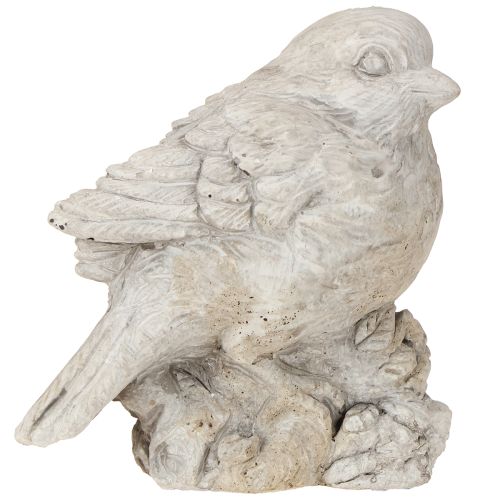 Figurine décorative oiseau moineau en pierre moulée blanchie H12,5cm