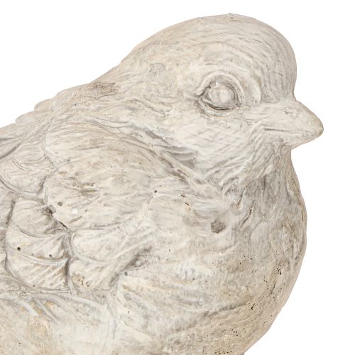 Article Figurine décorative oiseau moineau en pierre moulée blanchie H12,5cm