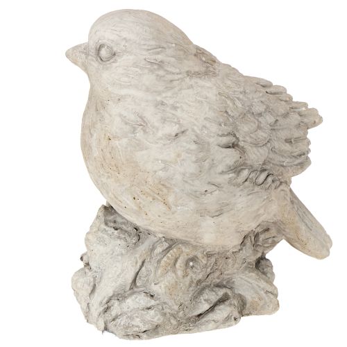 Article Figurine décorative oiseau moineau en pierre moulée blanchie H12,5cm