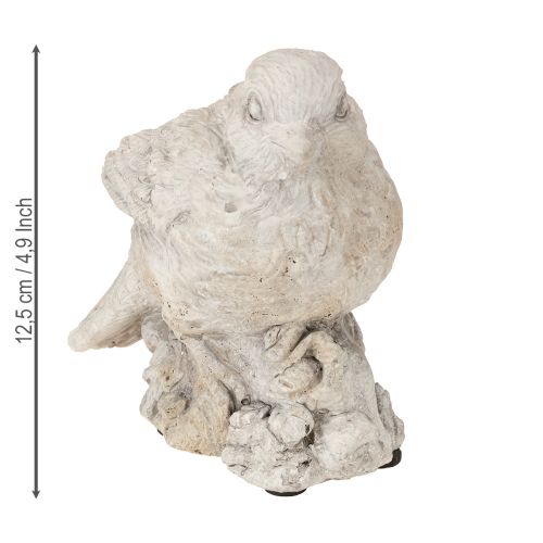 Article Figurine décorative oiseau moineau en pierre moulée blanchie H12,5cm