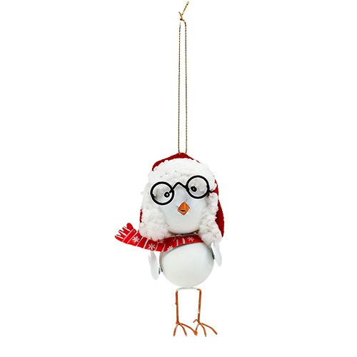 Oiseau décoratif avec bonnet rouge-blanc 10,5cm