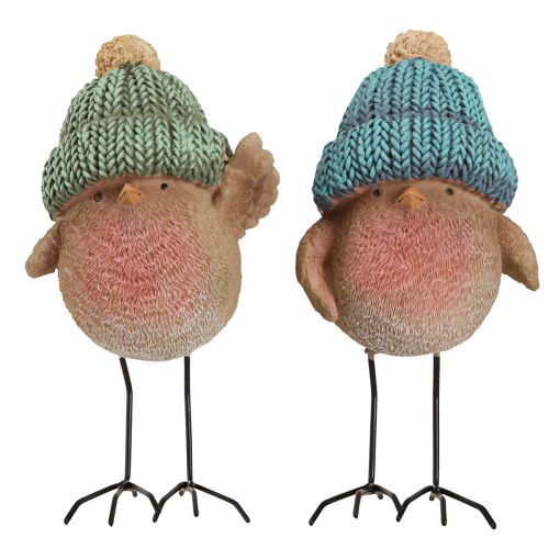 Article Oiseau décoratif avec chapeau décoration d'hiver bleu vert H18cm 2 pcs