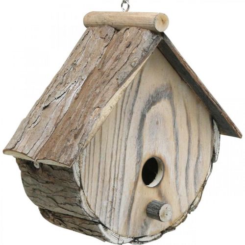 Floristik24 Nichoir décoratif en bois pour nichoir à oiseaux avec écorce naturelle blanc délavé H23cm W25cm