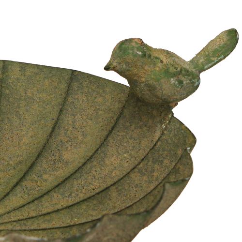 Article Bain d&#39;oiseaux décoratif en métal vert antique Ø16,5 cm H34,5 cm