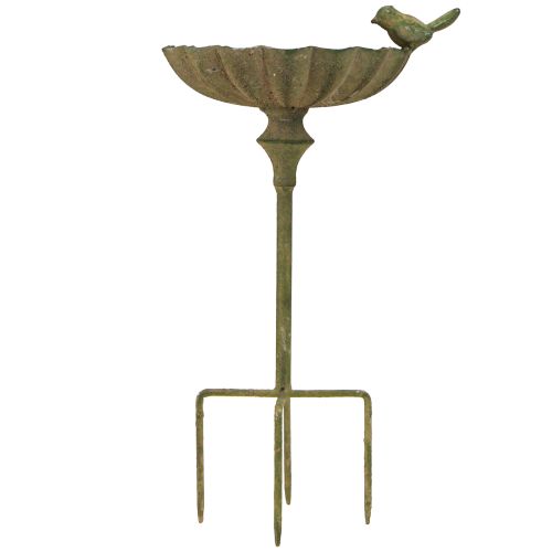 Article Bain d&#39;oiseaux décoratif en métal vert antique Ø16,5 cm H34,5 cm