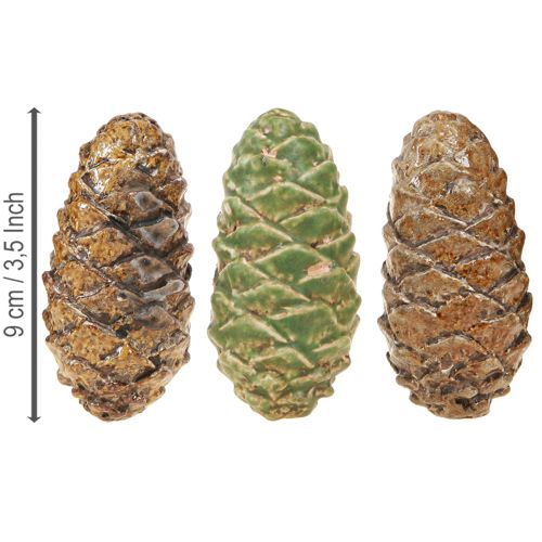 Article Cônes décoratifs en céramique assortis vert jaune marron 8,5 cm 6 pièces