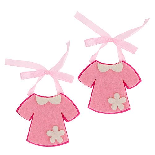 Floristik24 Déco de naissance robe en feutrine rose 7 cm 20 p.