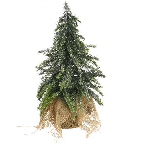 Sapin de Noël déco mini sac en jute sapin pailleté, vert  26cm-68702