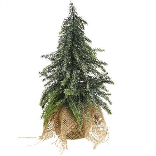 Mini sapin artificiel sac jute paillettes ou neige Ø.12 x H.20 cm