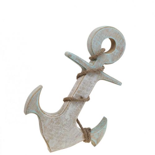 Ancre Déco Bois Déco Maritime Blanc Bleu 24.5cmx14.5cm