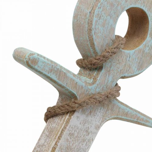 Article Ancre Déco Bois Déco Maritime Blanc Bleu 42cmx25cmx3.5cm