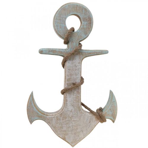 Article Ancre Déco Bois Déco Maritime Blanc Bleu 42cmx25cmx3.5cm