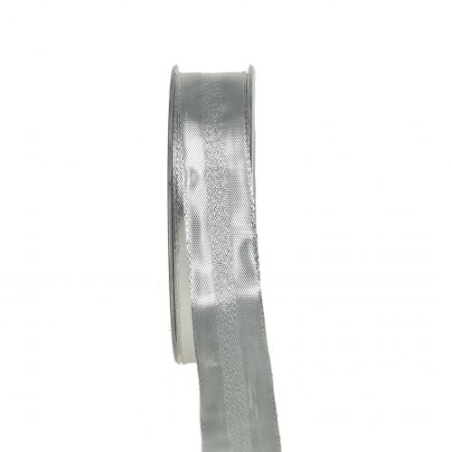 Ruban déco argent à rayures 25mm 20m