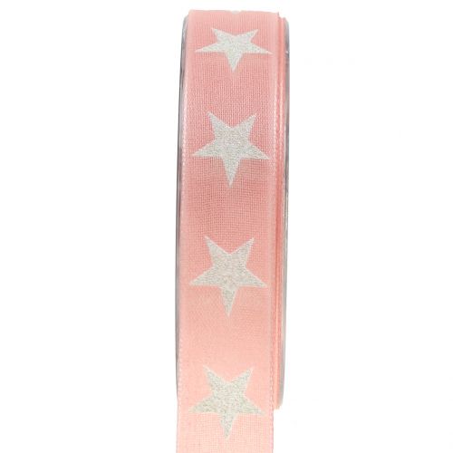 Ruban déco avec étoile en mica rose 25mm 20m