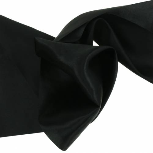 Floristik24 Ruban de table en satin noir 200mm 10m