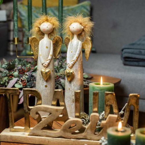 Article Figurine décorative ange avec coeur ange de Noël or 11,5 × 7,5 × 37cm