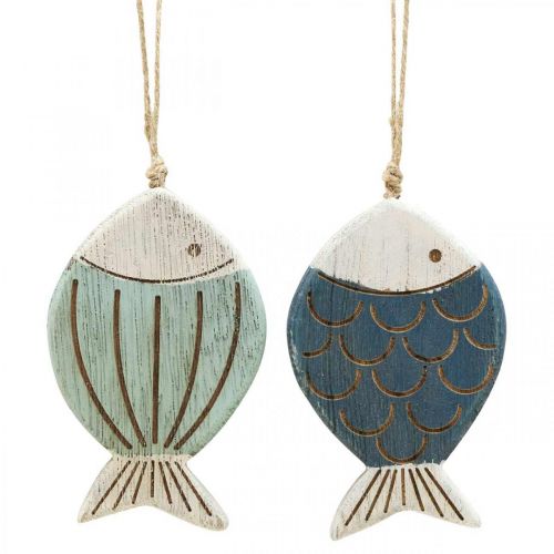 Poisson Décoratif Maritime à Suspendre Décoration Poisson en Bois Bleu H11cm 6pcs