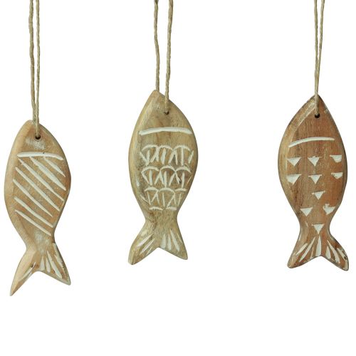 Article Poisson déco à suspendre poisson en bois marron blanc assorti 10cm 4 pièces