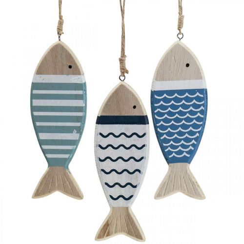 Déco poisson, décoration poisson en bois, pendentif poisson bois 15cm 3pcs