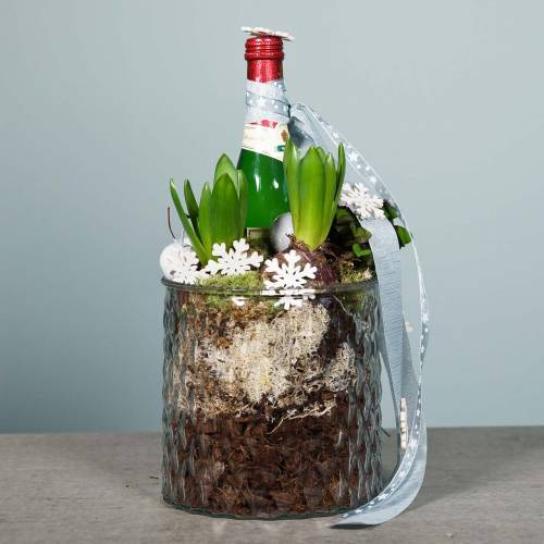 Floristik24 Verre décoratif, lanterne motif losange, vase en verre Ø15cm H15cm