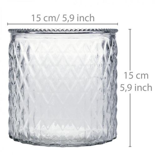 Floristik24 Verre décoratif, lanterne motif losange, vase en verre Ø15cm H15cm
